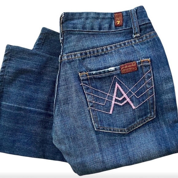 7 For All Mankind Denim - 7 For All Mankind Vintage “A Pocket” Low Rise Pink‎ Embroidered Jeans Sz 30